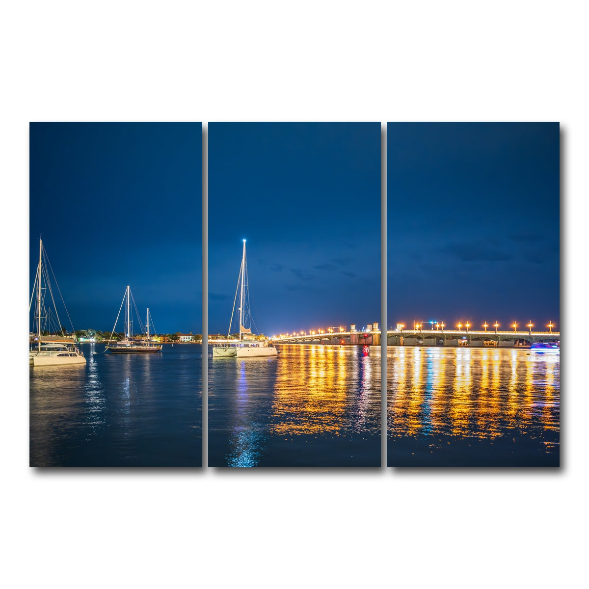 AUTO-MOCKUP WHITE | St. Augustine Florida Harbor Night | 3 Piece | Gallery Wrap Canvas | group=12x24