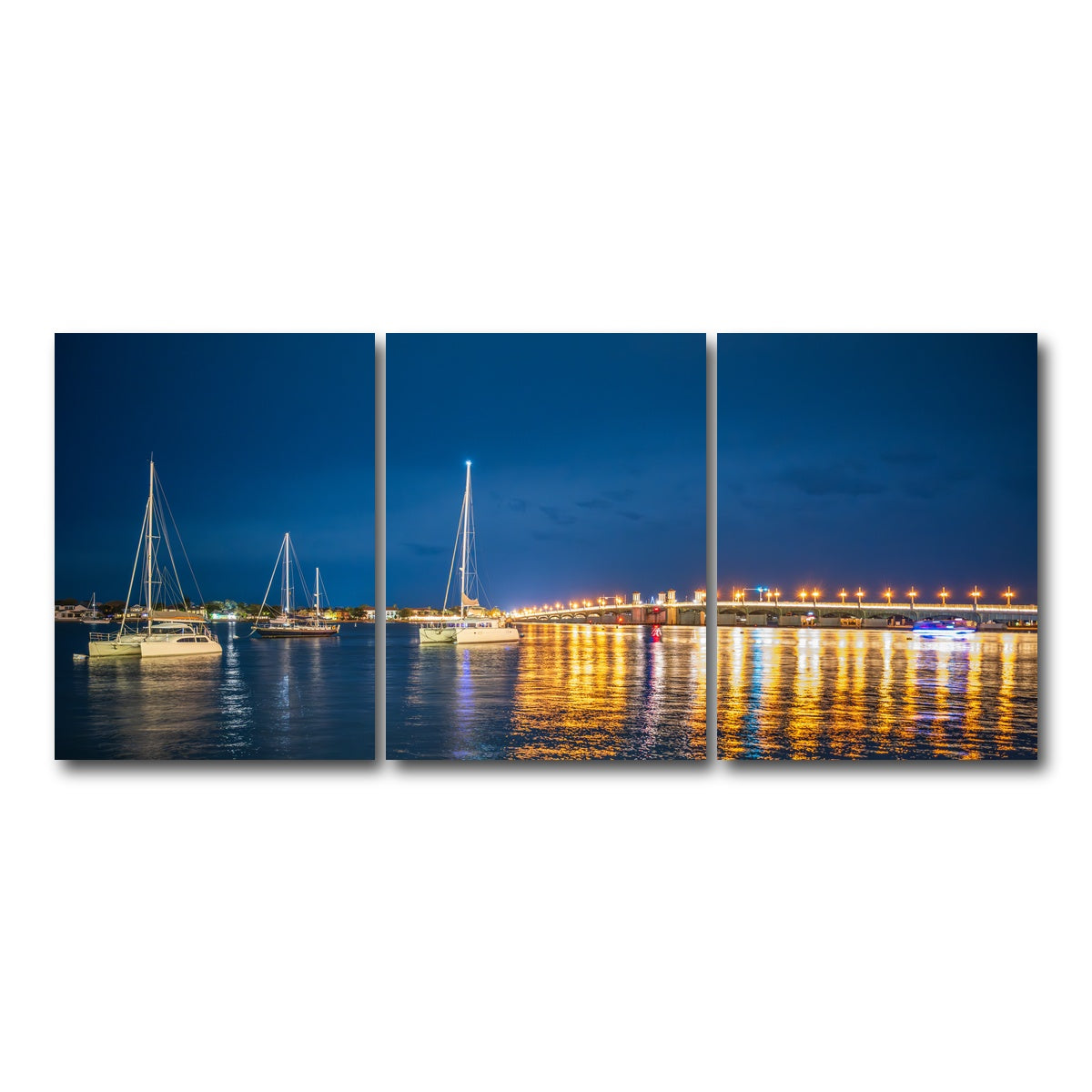 AUTO-MOCKUP WHITE | St. Augustine Florida Harbor Night | 3 Piece | Gallery Wrap Canvas | group=18x24