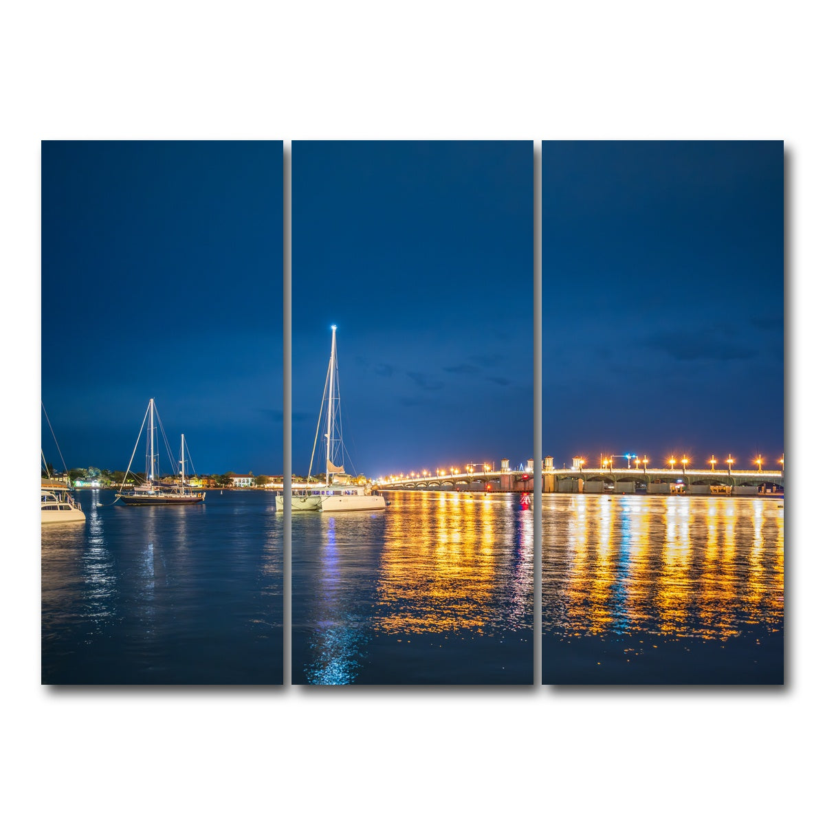 AUTO-MOCKUP WHITE | St. Augustine Florida Harbor Night | 3 Piece | Gallery Wrap Canvas | group=8x18