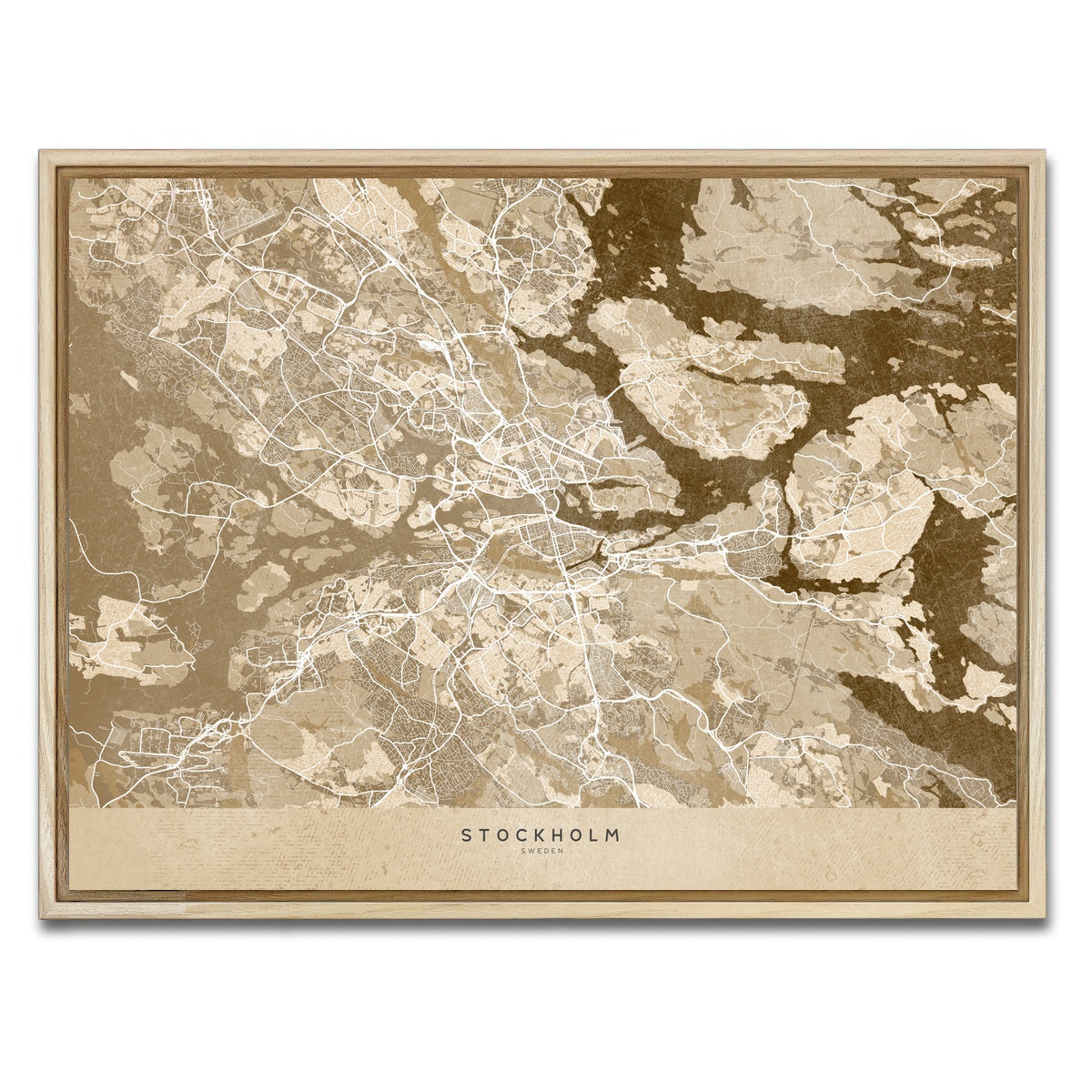 AUTO-MOCKUP WHITE | Stockholm Map | 1 Piece | Natural Framed Canvas | group=4x3