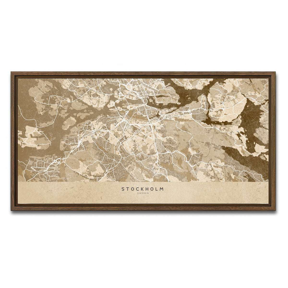 AUTO-MOCKUP WHITE | Stockholm Map | 1 Piece | Walnut Framed Canvas | group=2x1