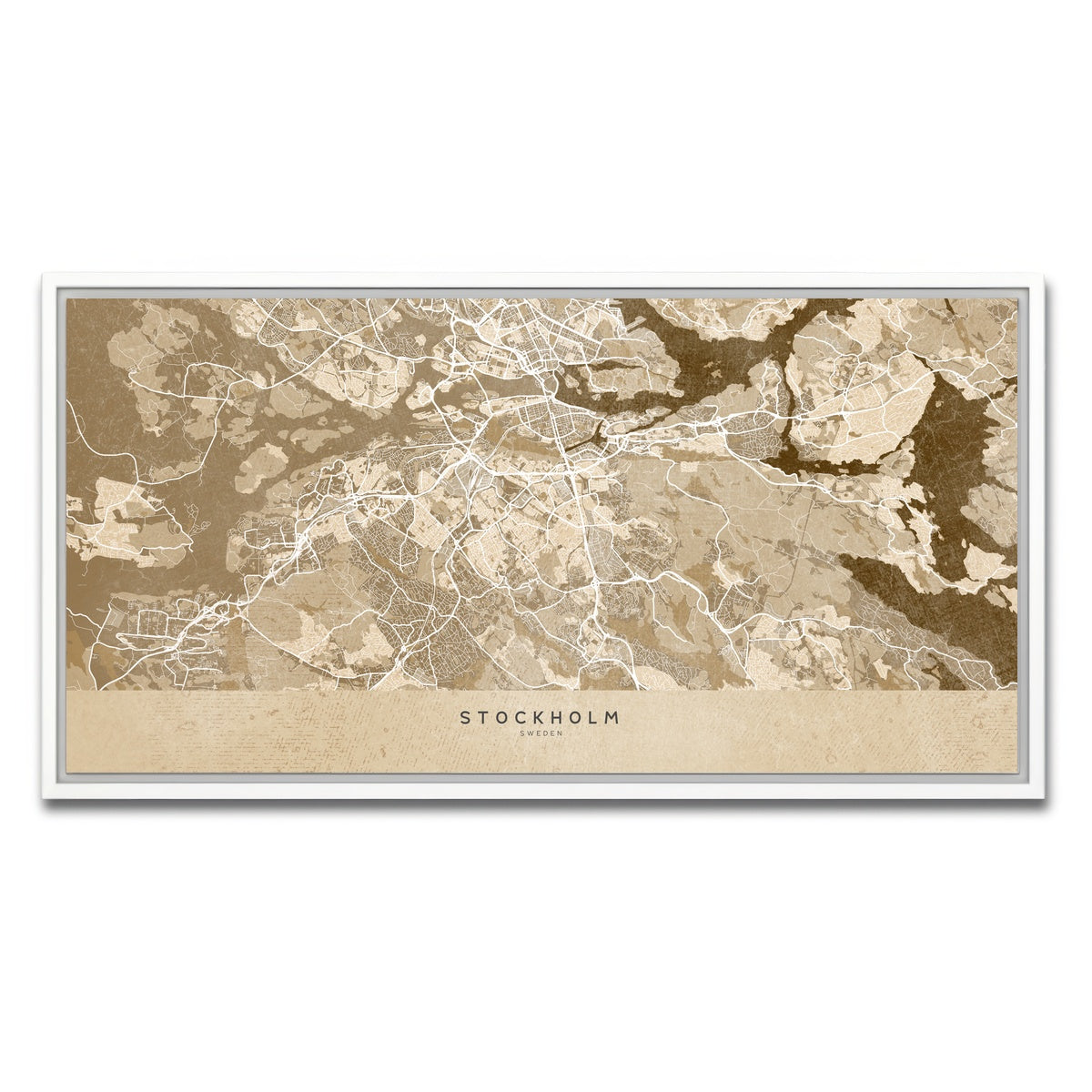AUTO-MOCKUP WHITE | Stockholm Map | 1 Piece | White Framed Canvas | group=2x1