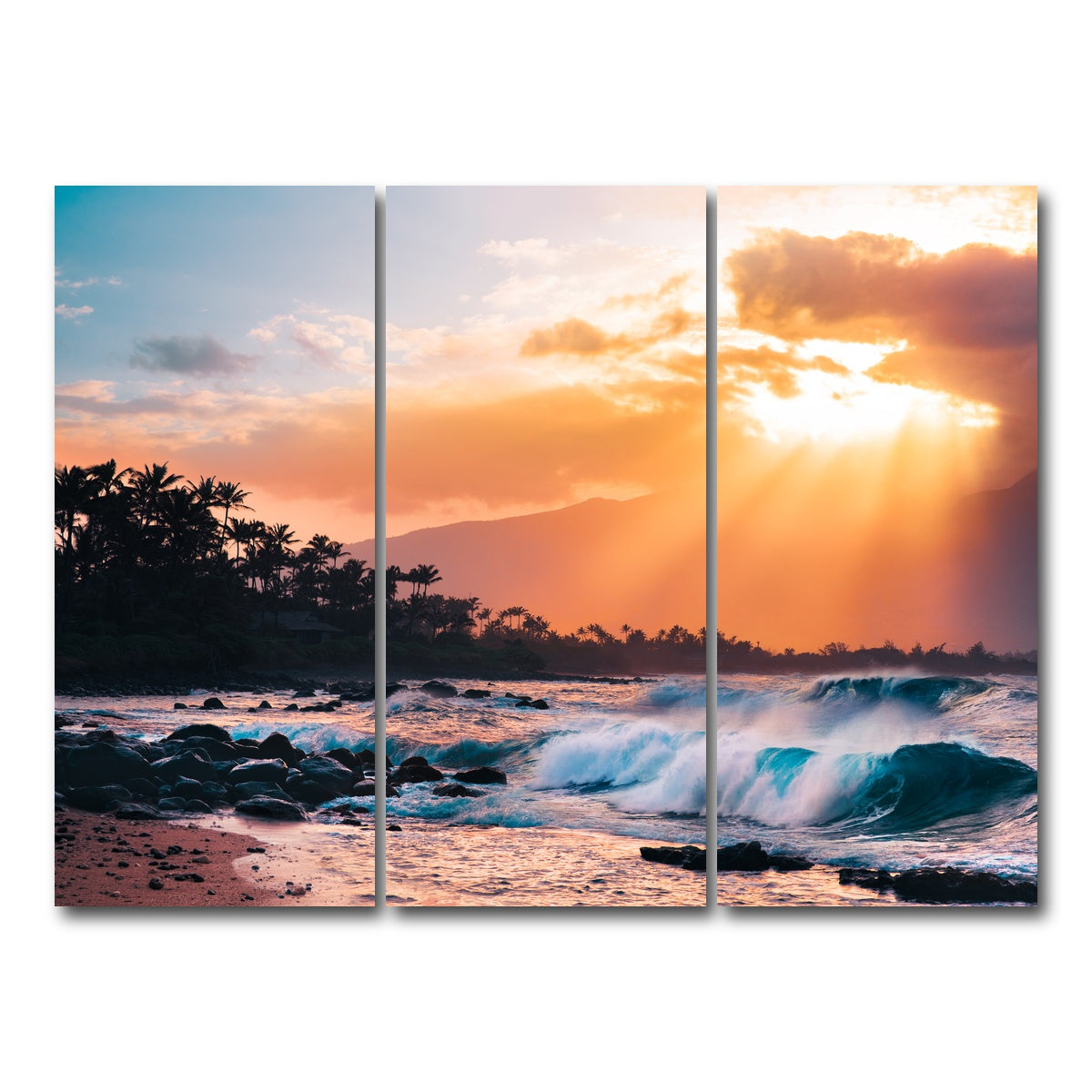 AUTO-MOCKUP WHITE | Sunset Paradise | 3 Piece | Gallery Wrap Canvas | group=8x18