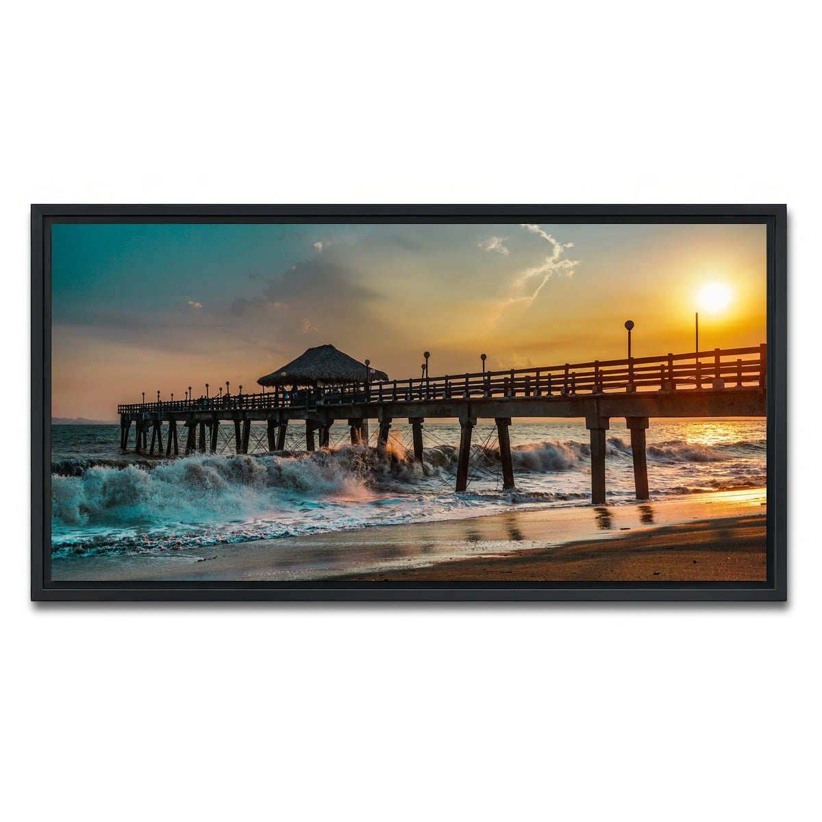 AUTO-MOCKUP WHITE | Sunset Pier | 1 Piece | Black Framed Canvas | group=2x1