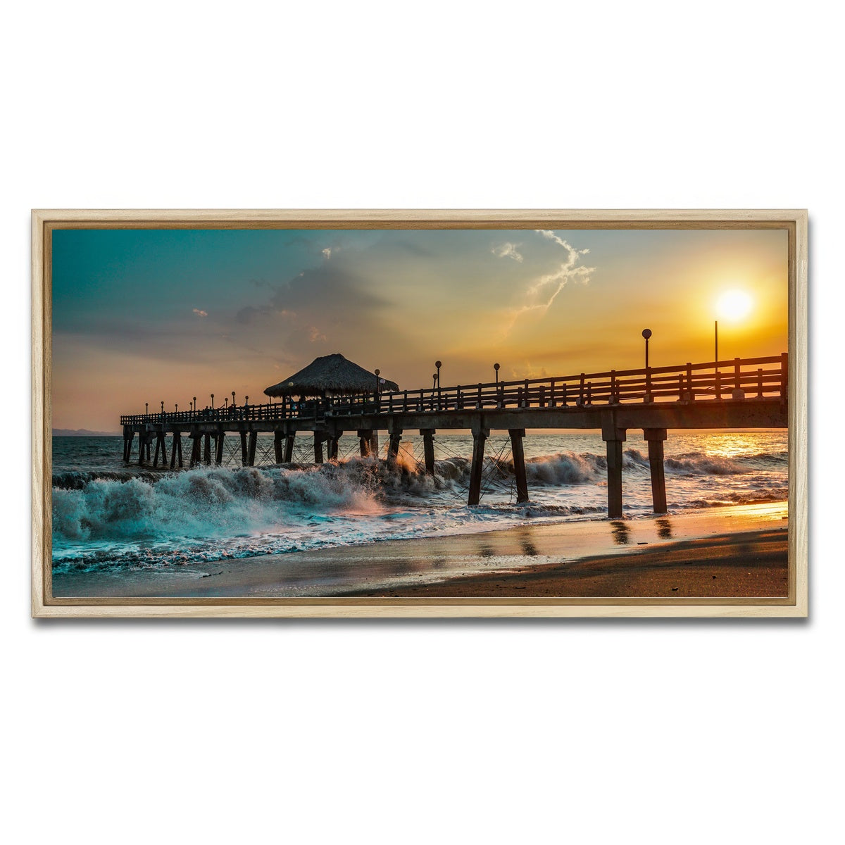 AUTO-MOCKUP WHITE | Sunset Pier | 1 Piece | Natural Framed Canvas | group=2x1