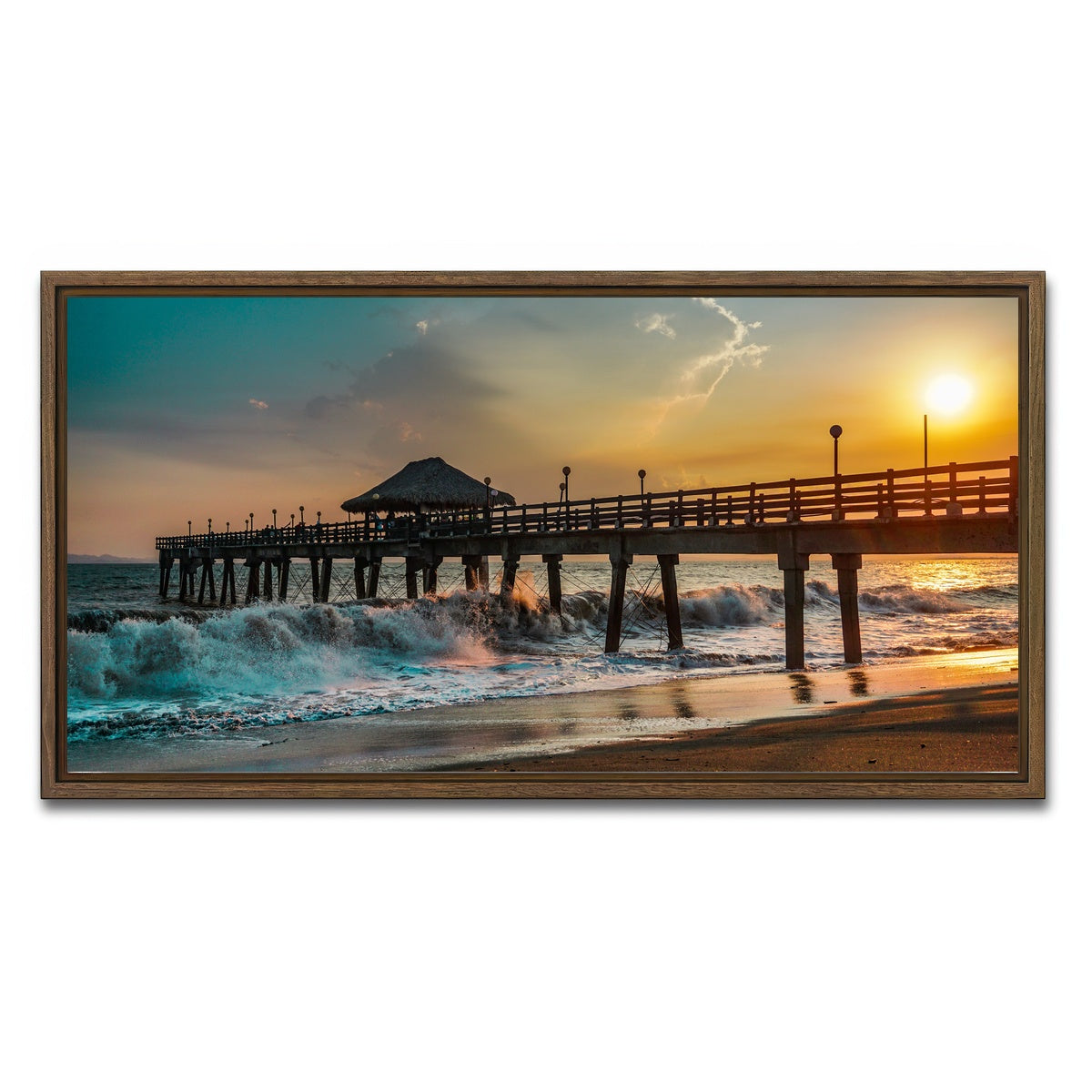 AUTO-MOCKUP WHITE | Sunset Pier | 1 Piece | Walnut Framed Canvas | group=2x1