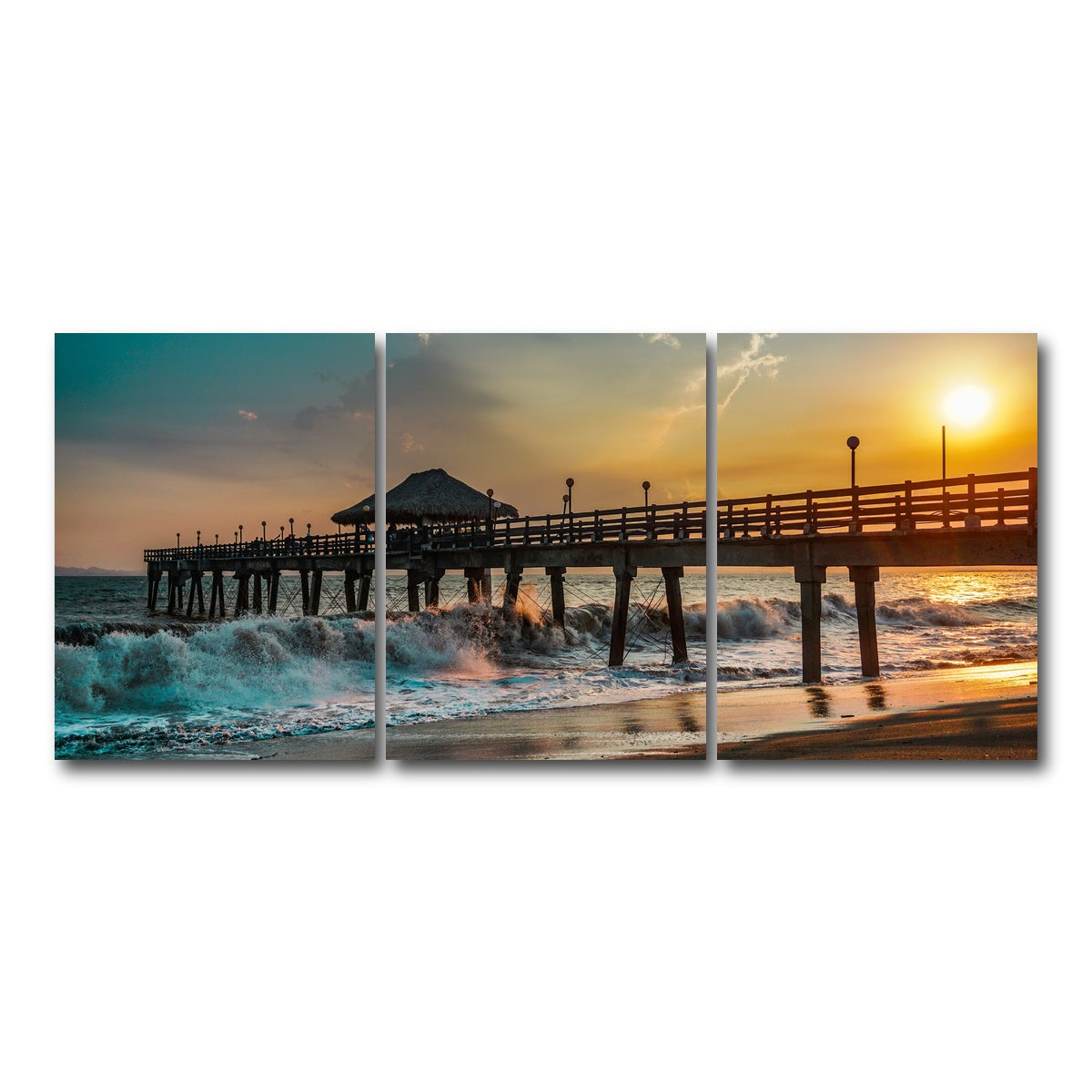AUTO-MOCKUP WHITE | Sunset Pier | 3 Piece | Gallery Wrap Canvas | group=18x24