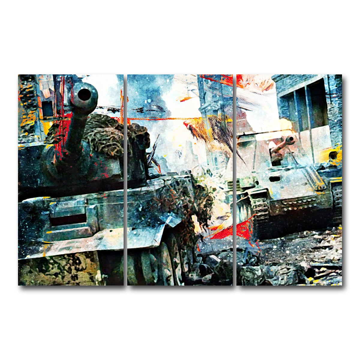 AUTO-MOCKUP WHITE | Tank Battle | 3 Piece | Gallery Wrap Canvas | group=12x24