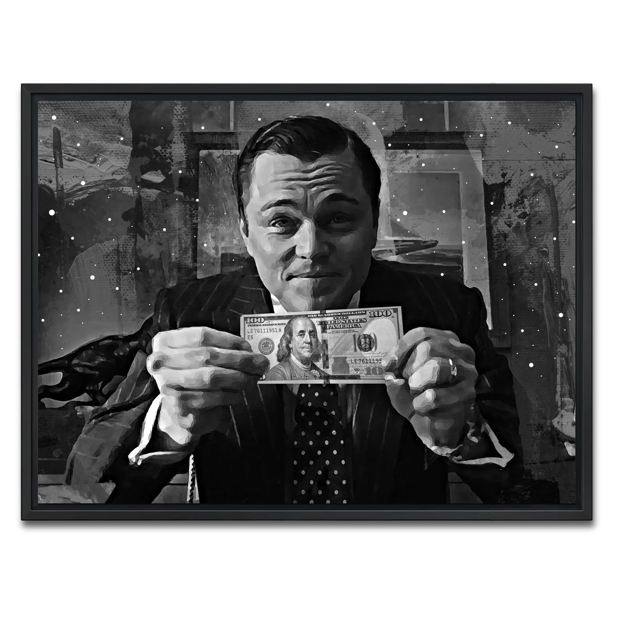 AUTO-MOCKUP WHITE | The Wolf of Wall Street Grayscale | 1 Piece | Black Framed Canvas | group=4x3