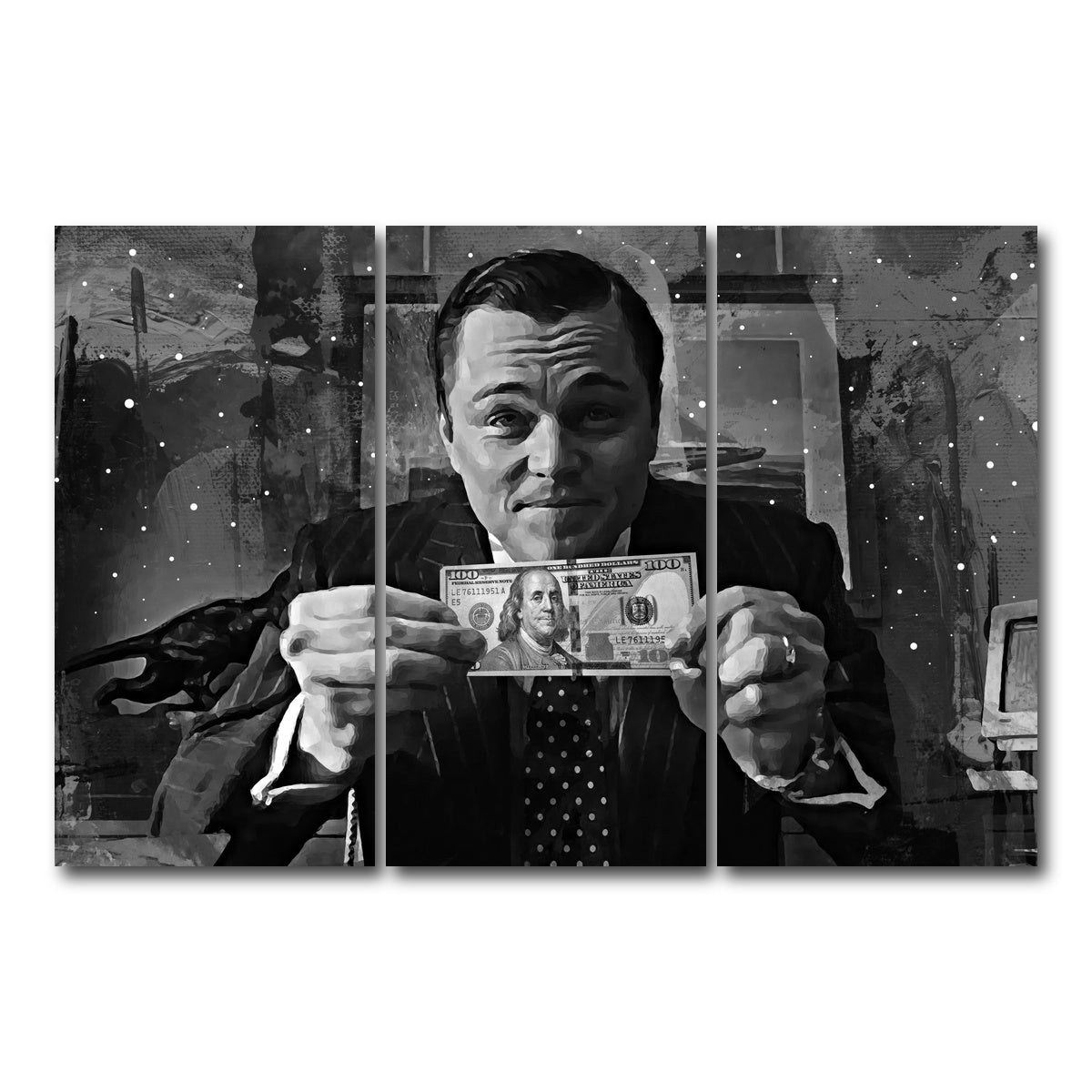 AUTO-MOCKUP WHITE | The Wolf of Wall Street Grayscale | 3 Piece | Gallery Wrap Canvas | group=12x24