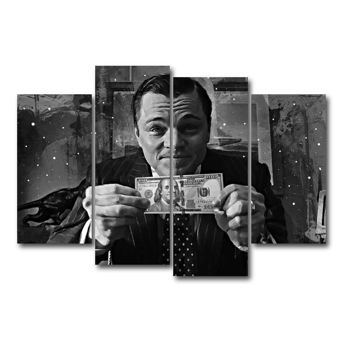 AUTO-MOCKUP WHITE | The Wolf of Wall Street Grayscale | 4 Piece | Gallery Wrap Canvas | group=4_short