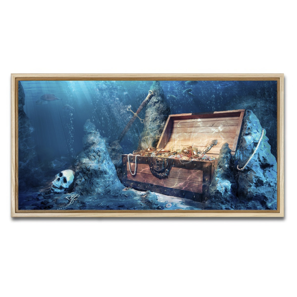AUTO-MOCKUP WHITE | Treasure Chest Underwater | 1 Piece | Natural Framed Canvas | group=2x1