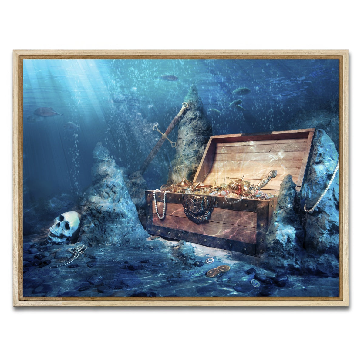 AUTO-MOCKUP WHITE | Treasure Chest Underwater | 1 Piece | Natural Framed Canvas | group=4x3