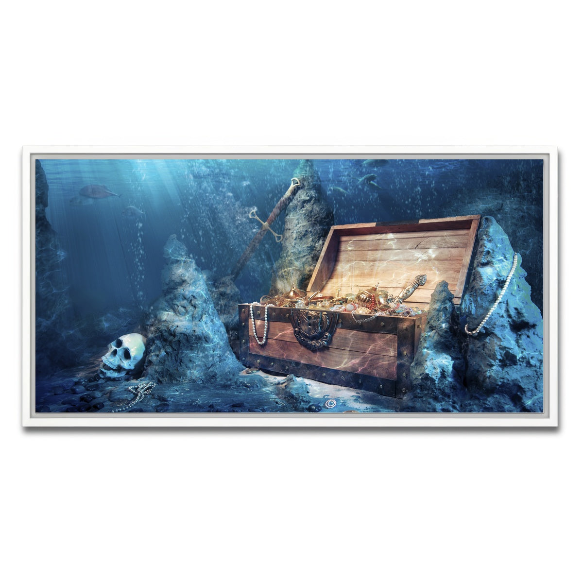 AUTO-MOCKUP WHITE | Treasure Chest Underwater | 1 Piece | White Framed Canvas | group=2x1