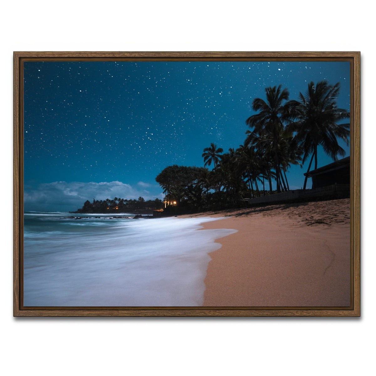 AUTO-MOCKUP WHITE | Tropical Beach Night | 1 Piece | Walnut Framed Canvas | group=4x3