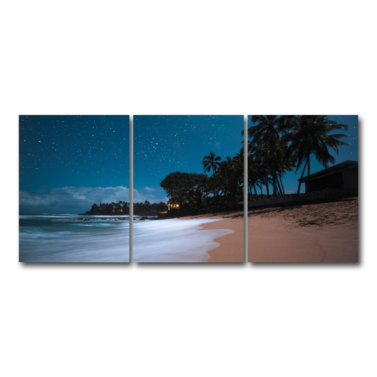 AUTO-MOCKUP WHITE | Tropical Beach Night | 3 Piece | Gallery Wrap Canvas | group=18x24