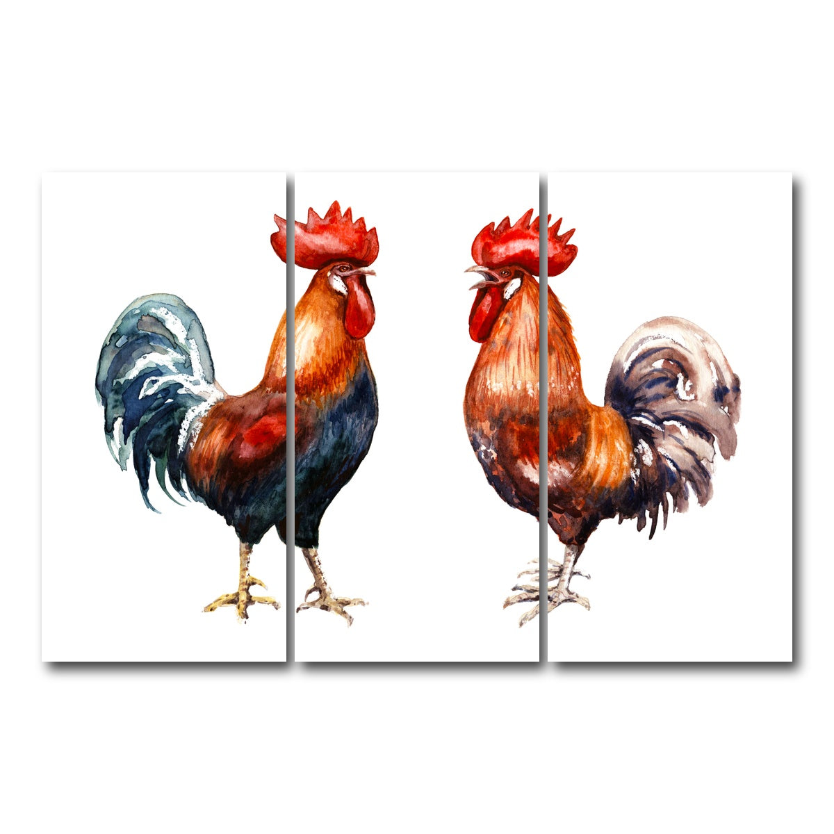 AUTO-MOCKUP WHITE | Two red roosters | 3 Piece | Gallery Wrap Canvas | group=12x24