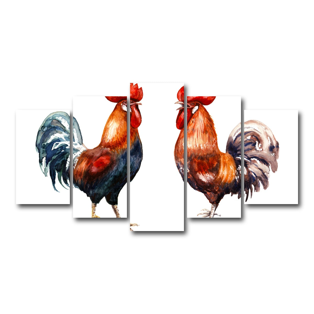 AUTO-MOCKUP WHITE | Two red roosters | 5 Piece | Gallery Wrap Canvas | group=5_normal