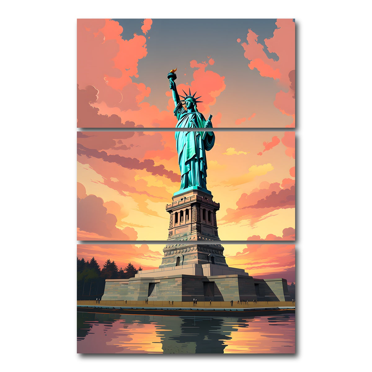 AUTO-MOCKUP WHITE | USA - Statue of Liberty | 3 Piece | Gallery Wrap Canvas | group=12x24_stacked