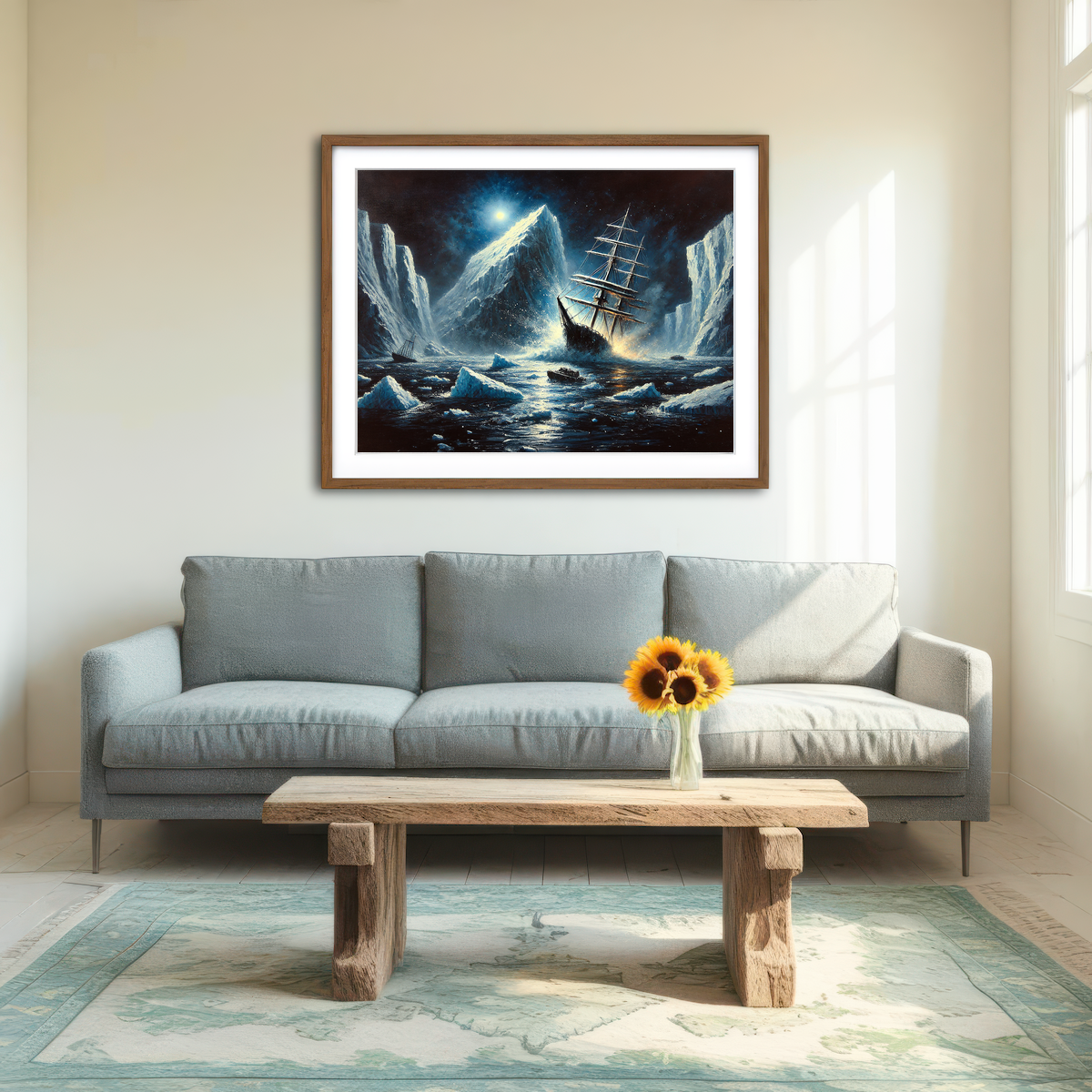 AUTO-MOCKUP ROOM | Vintage Ship & Icebergs Wall Art