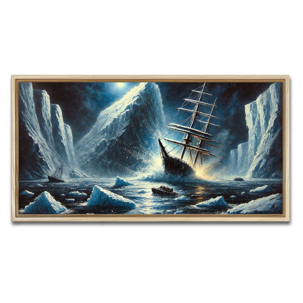AUTO-MOCKUP WHITE | Vintage Ship & Icebergs | 1 Piece | Natural Framed Canvas | group=2x1