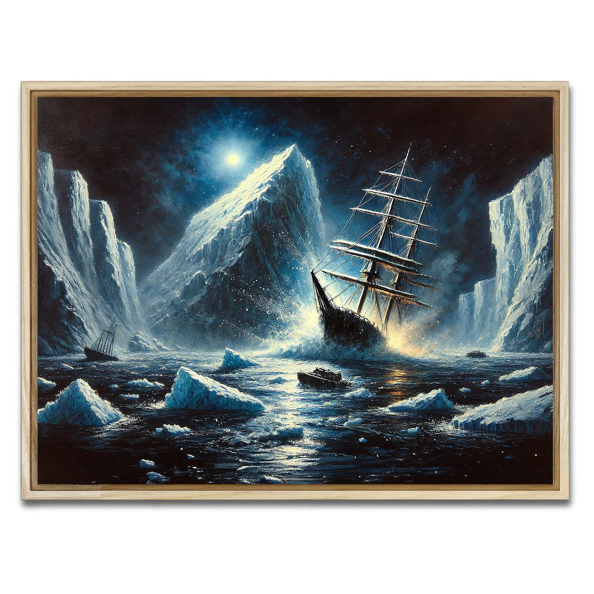 AUTO-MOCKUP WHITE | Vintage Ship & Icebergs | 1 Piece | Natural Framed Canvas | group=4x3