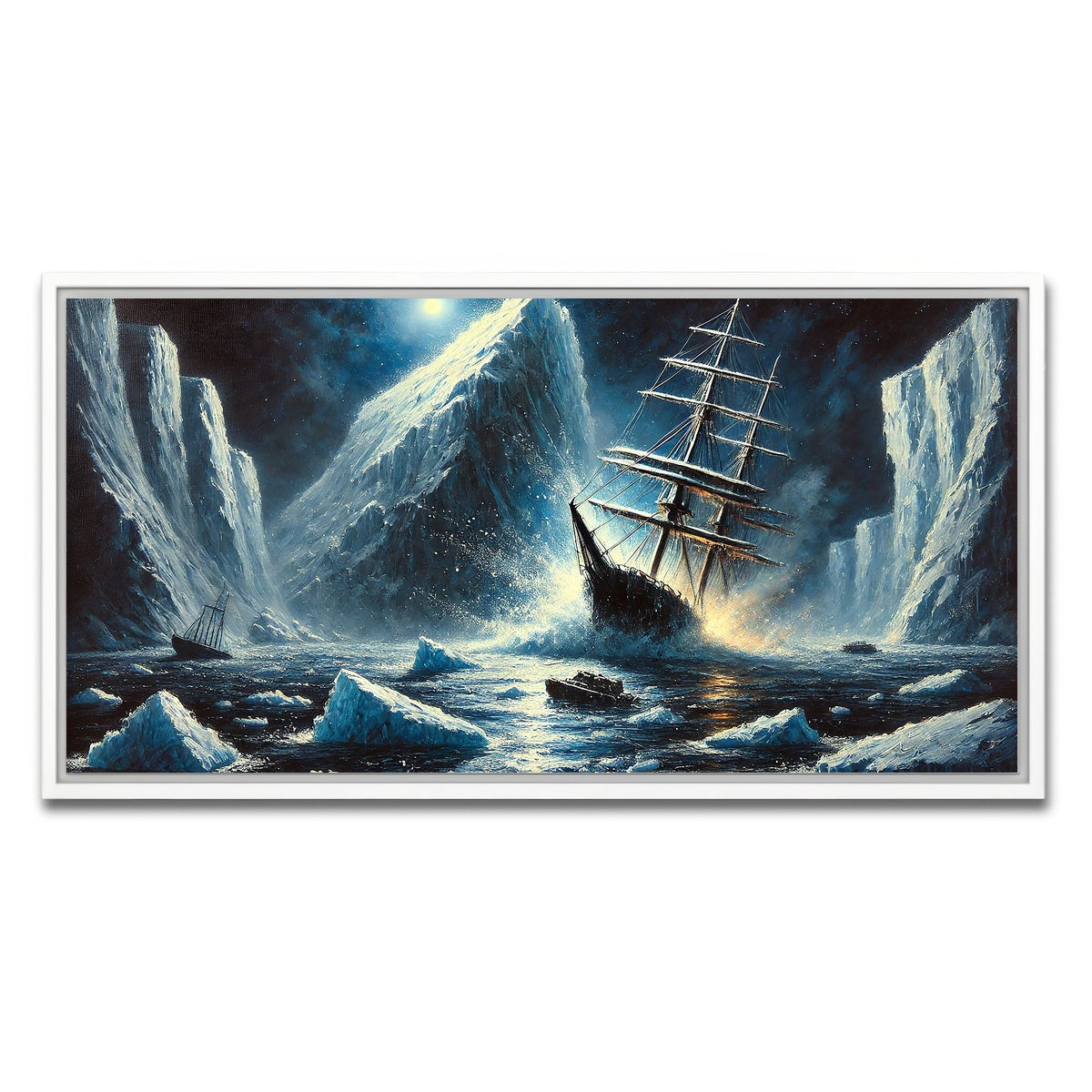 AUTO-MOCKUP WHITE | Vintage Ship & Icebergs | 1 Piece | White Framed Canvas | group=2x1