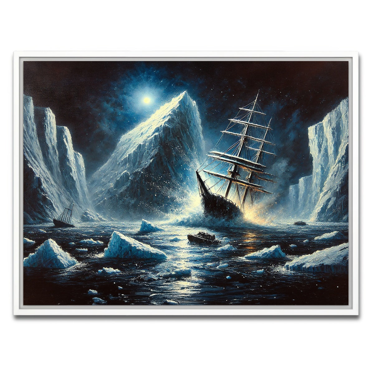 AUTO-MOCKUP WHITE | Vintage Ship & Icebergs | 1 Piece | White Framed Canvas | group=4x3