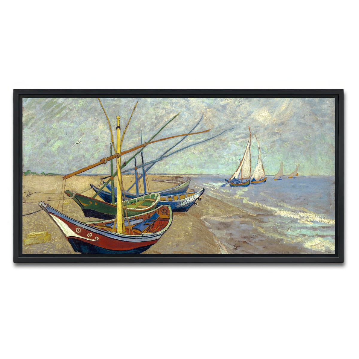 AUTO-MOCKUP WHITE | Vissersboten op het strand van Les Saintes-Maries-de-la-Mer | 1 Piece | Black Framed Canvas | group=2x1