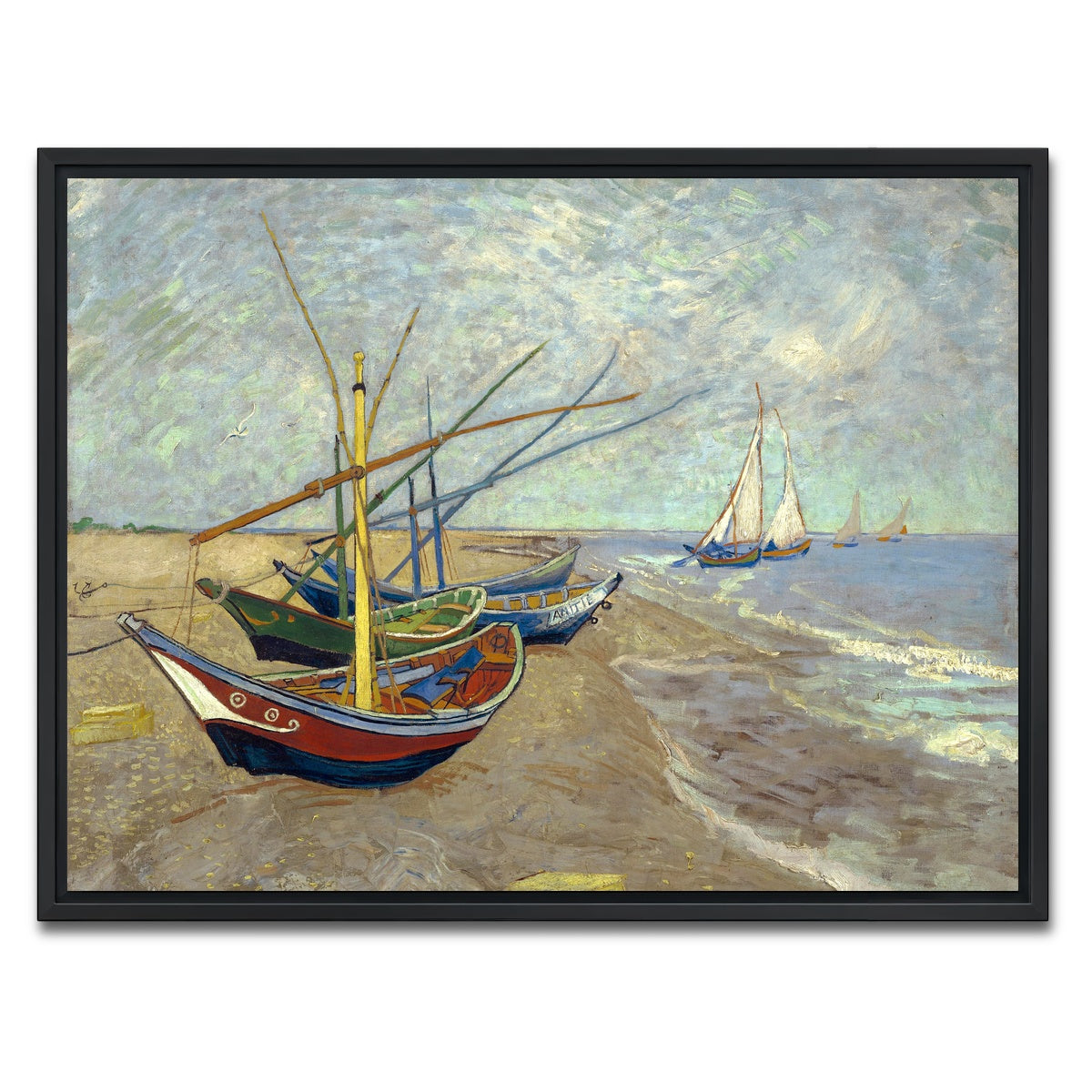 AUTO-MOCKUP WHITE | Vissersboten op het strand van Les Saintes-Maries-de-la-Mer | 1 Piece | Black Framed Canvas | group=4x3