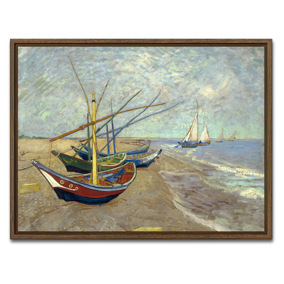 AUTO-MOCKUP WHITE | Vissersboten op het strand van Les Saintes-Maries-de-la-Mer | 1 Piece | Walnut Framed Canvas | group=4x3