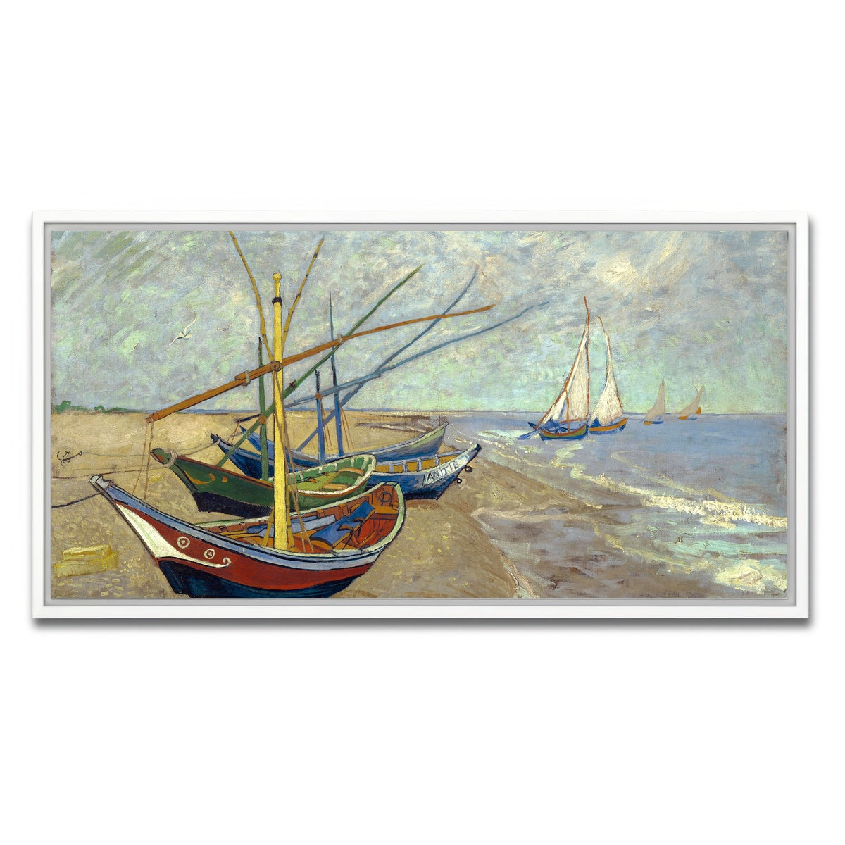 AUTO-MOCKUP WHITE | Vissersboten op het strand van Les Saintes-Maries-de-la-Mer | 1 Piece | White Framed Canvas | group=2x1