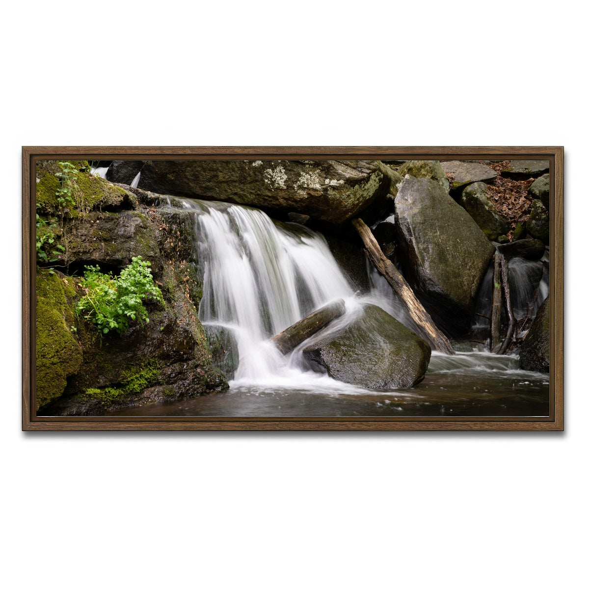 AUTO-MOCKUP WHITE | Waterfall Portrait | 1 Piece | Walnut Framed Canvas | group=2x1
