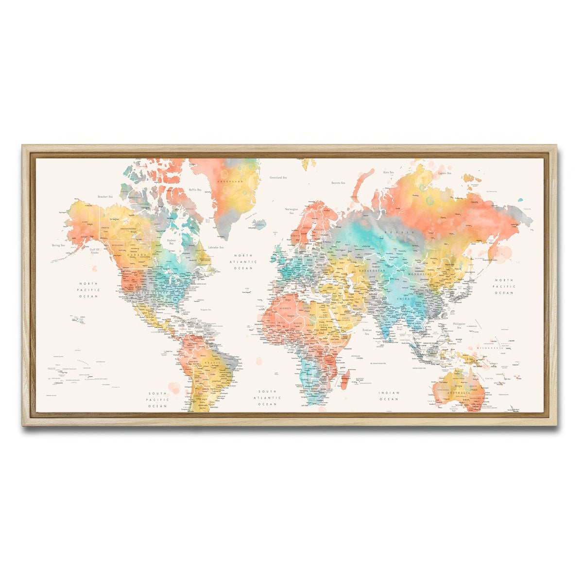 AUTO-MOCKUP WHITE | World Map 48 | 1 Piece | Natural Framed Canvas | group=2x1