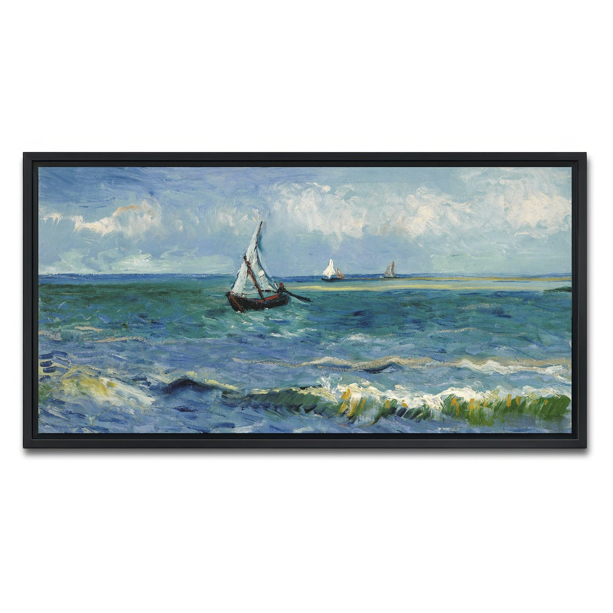 AUTO-MOCKUP WHITE | Zeegezicht bij Les Saintes-Maries-de-la-Mer | 1 Piece | Black Framed Canvas | group=2x1