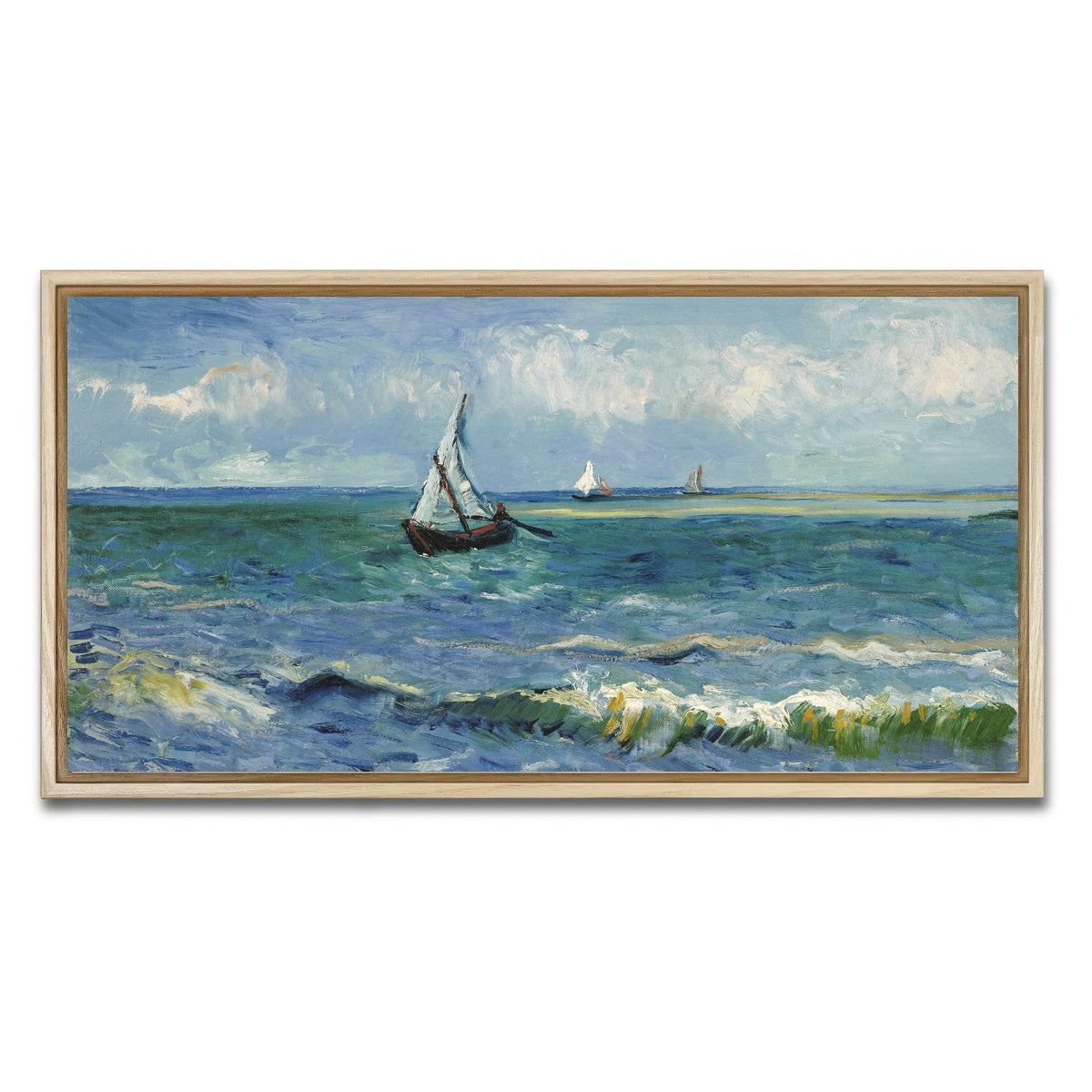 AUTO-MOCKUP WHITE | Zeegezicht bij Les Saintes-Maries-de-la-Mer | 1 Piece | Natural Framed Canvas | group=2x1