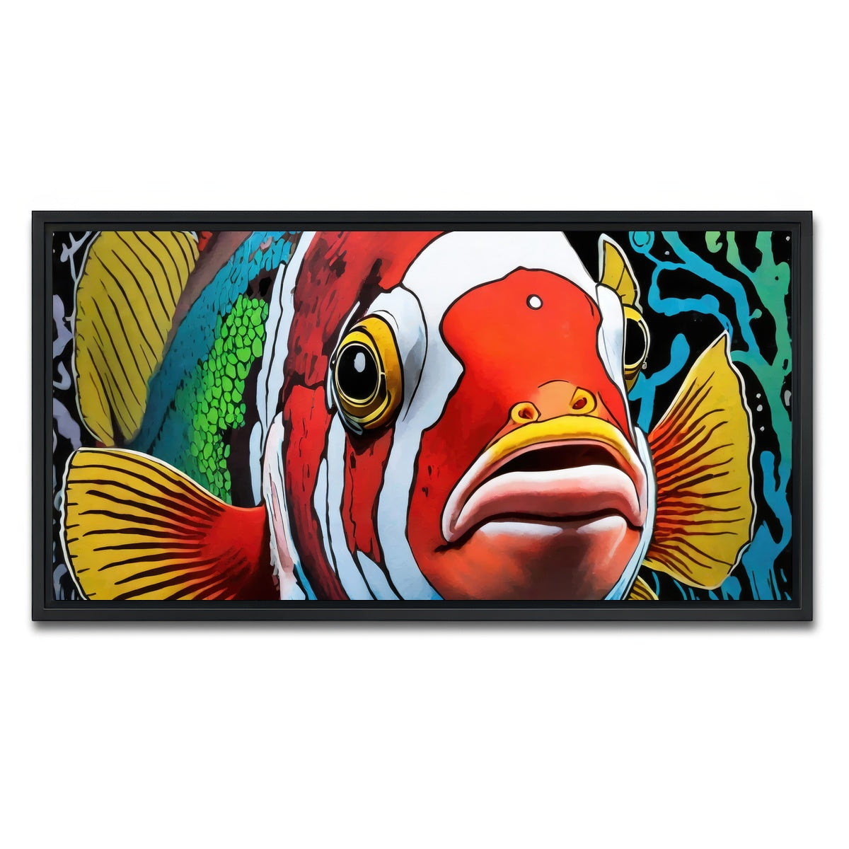AUTO-MOCKUP WHITE | clown fish graffiti | 1 Piece | Black Framed Canvas | group=2x1