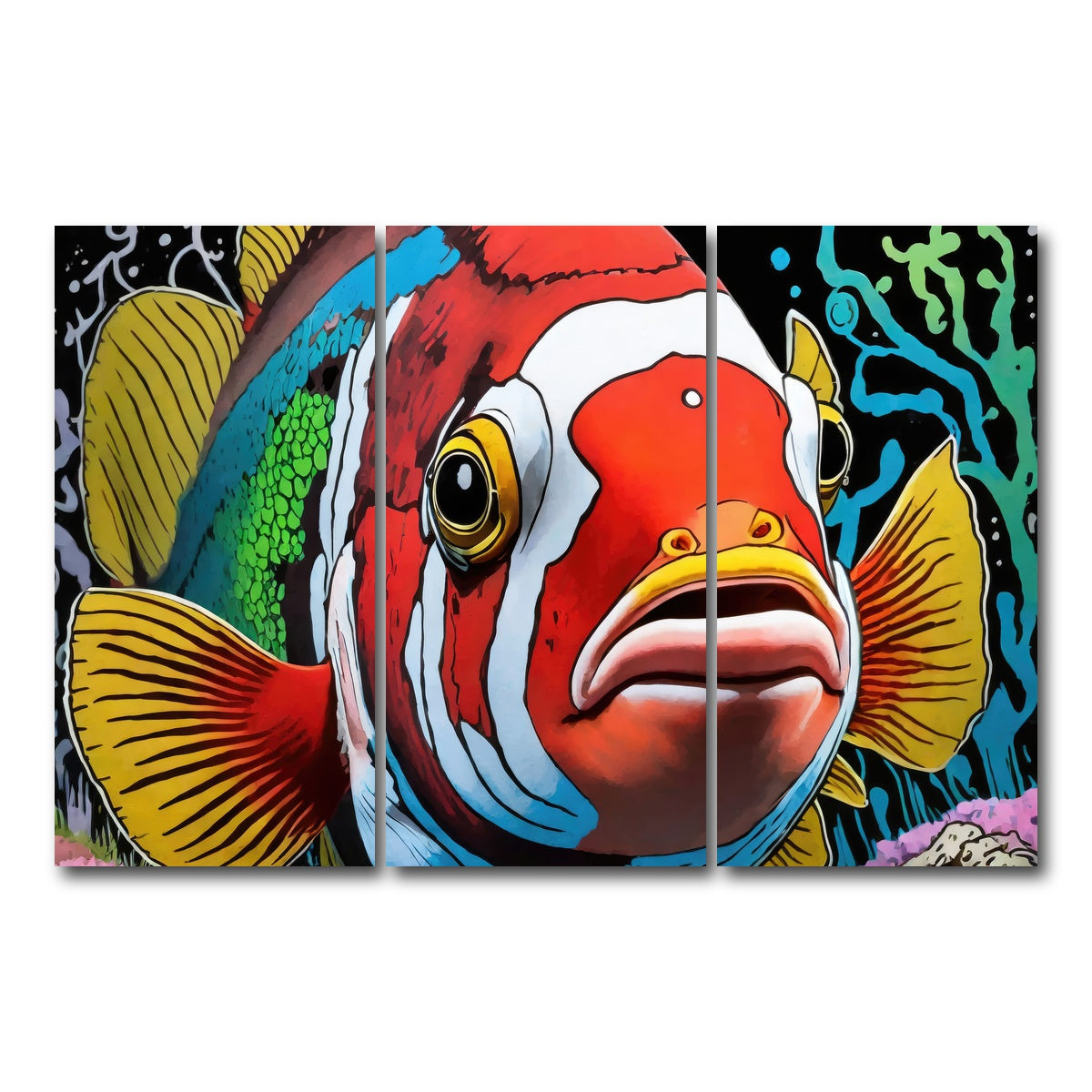AUTO-MOCKUP WHITE | clown fish graffiti | 3 Piece | Gallery Wrap Canvas | group=12x24