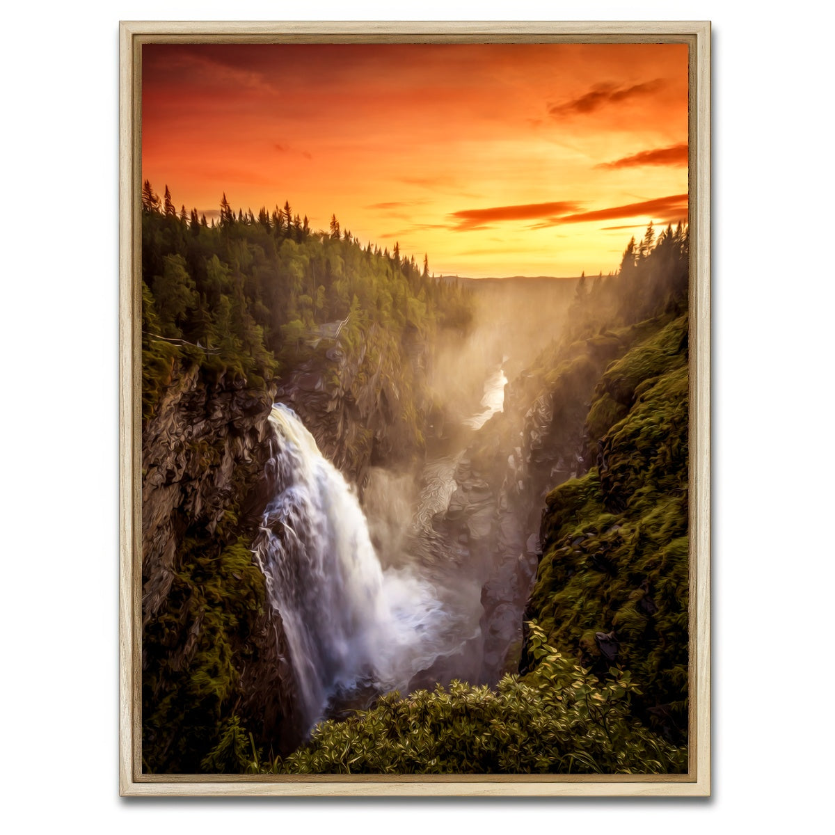 AUTO-MOCKUP WHITE | sunset waterfall | 1 Piece | Natural Framed Canvas | group=3x4