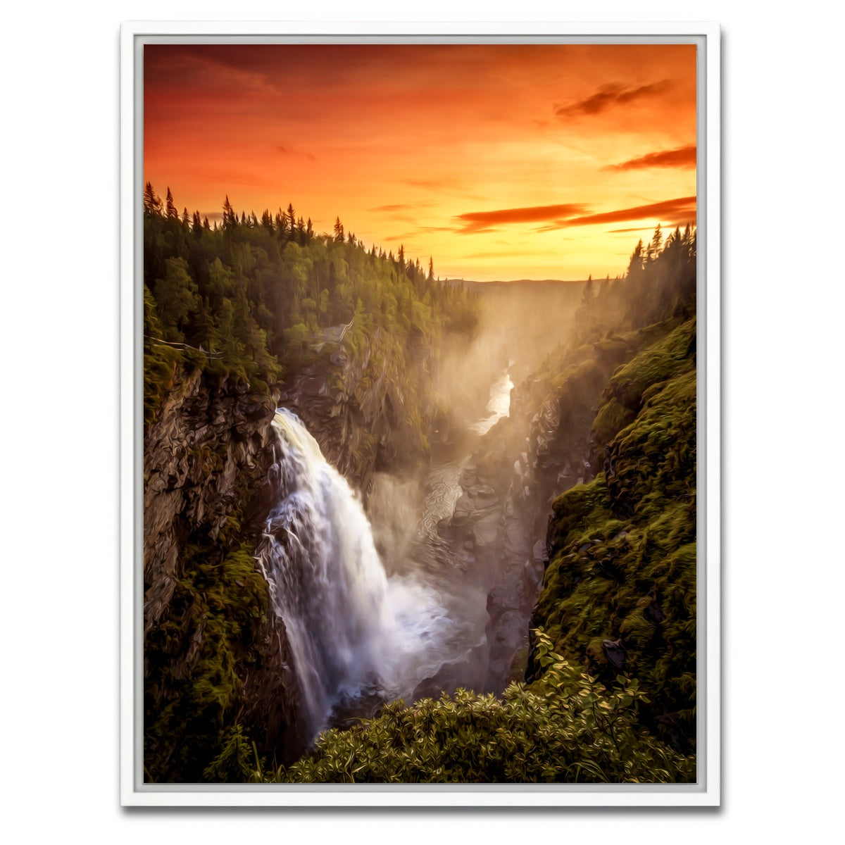 AUTO-MOCKUP WHITE | sunset waterfall | 1 Piece | White Framed Canvas | group=3x4