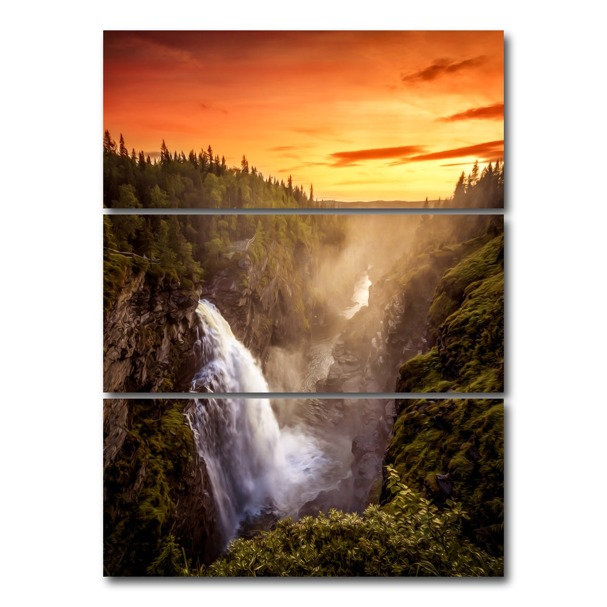 AUTO-MOCKUP WHITE | sunset waterfall | 3 Piece | Gallery Wrap Canvas | group=8x18_stacked