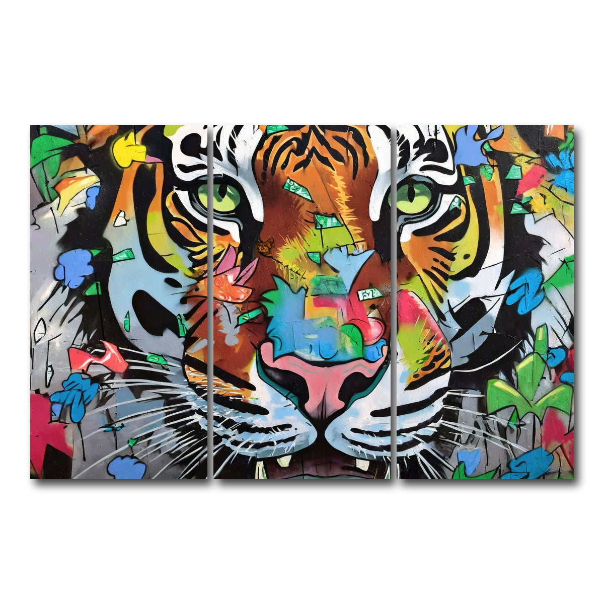 AUTO-MOCKUP WHITE | tiger graffiti | 3 Piece | Gallery Wrap Canvas | group=12x24