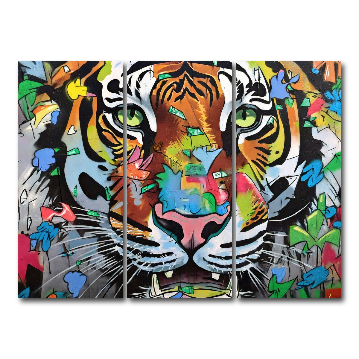 AUTO-MOCKUP WHITE | tiger graffiti | 3 Piece | Gallery Wrap Canvas | group=8x18