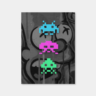 AUTO-MOCKUP WHITE | 3 Space Invaders Graffiti | 1 Piece | Gallery Wrap Canvas | group=3x4