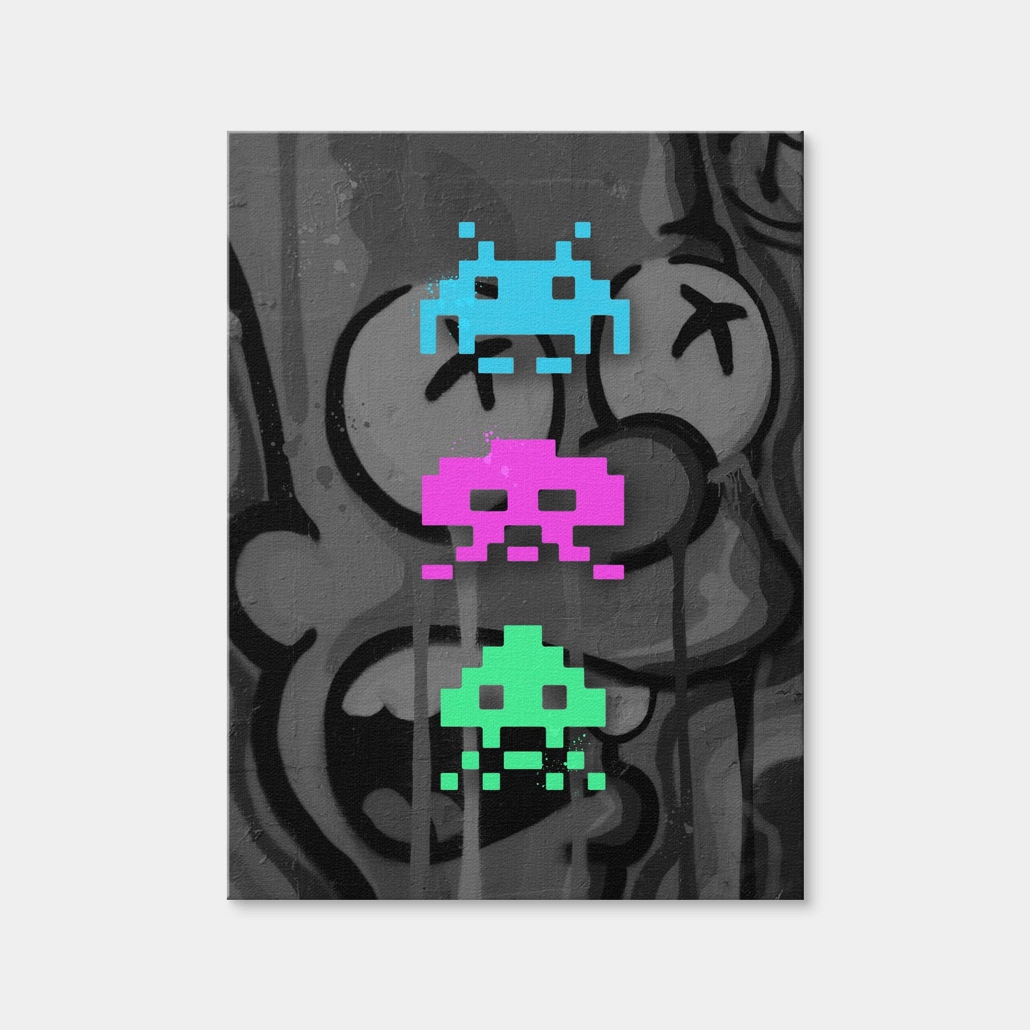 AUTO-MOCKUP WHITE | 3 Space Invaders Graffiti | 1 Piece | Gallery Wrap Canvas | group=3x4