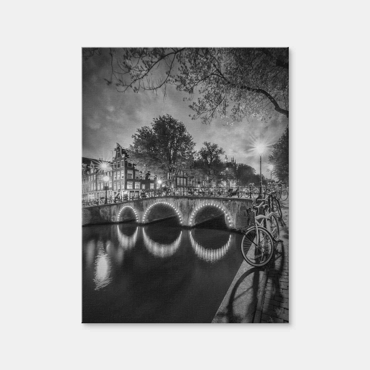 AUTO-MOCKUP WHITE | Amsterdam Nightscape From Keizersgracht | 1 Piece | Gallery Wrap Canvas | group=3x4