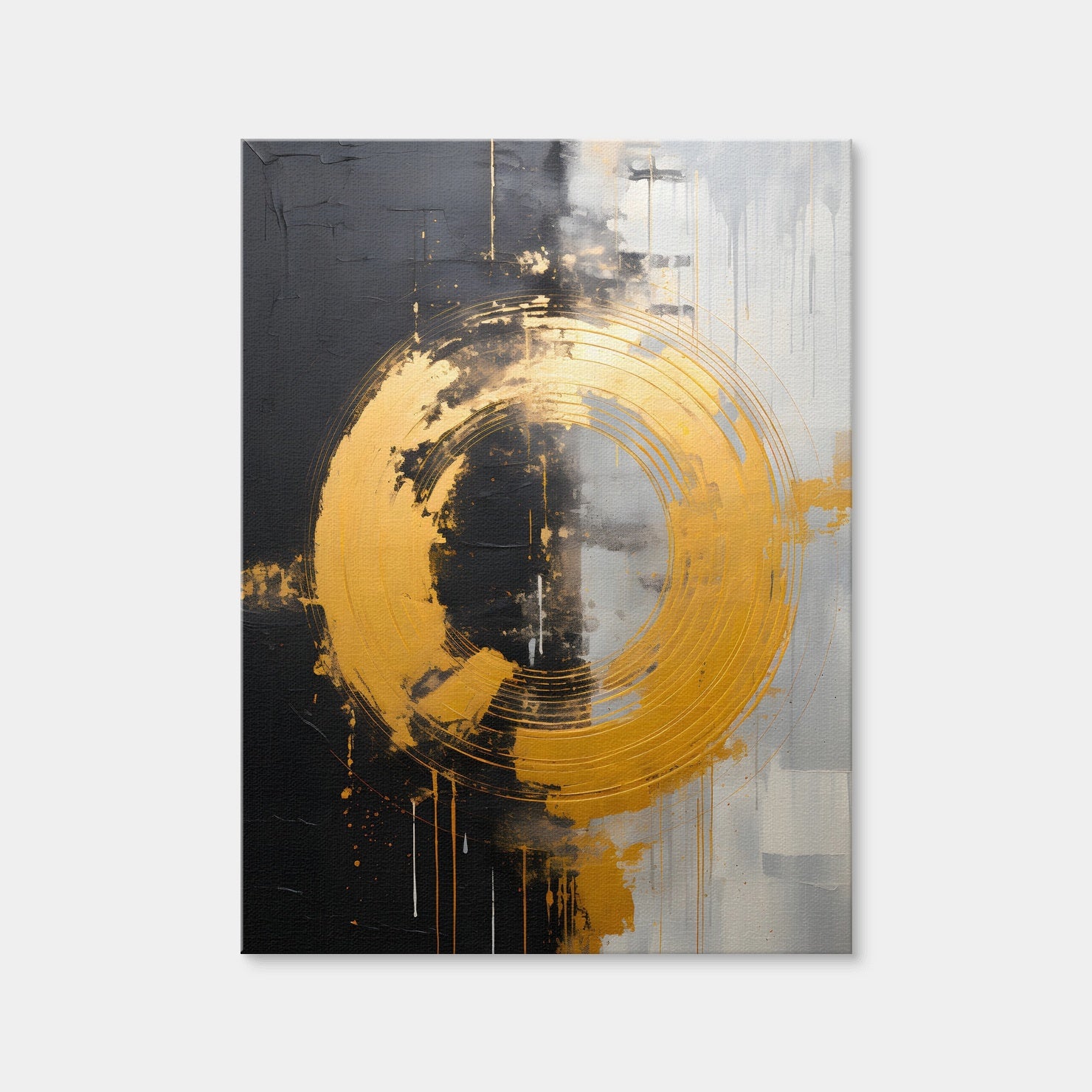 AUTO-MOCKUP WHITE | Abstract - Black Gold Shapes 11 | 1 Piece | Gallery Wrap Canvas | group=3x4