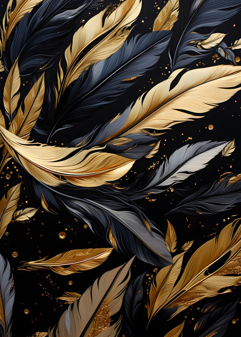 Abstract - Black gold feather 1 Wall Art