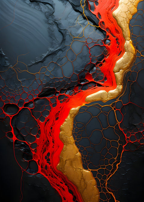 Abstract - Black red waves 1 Wall Art
