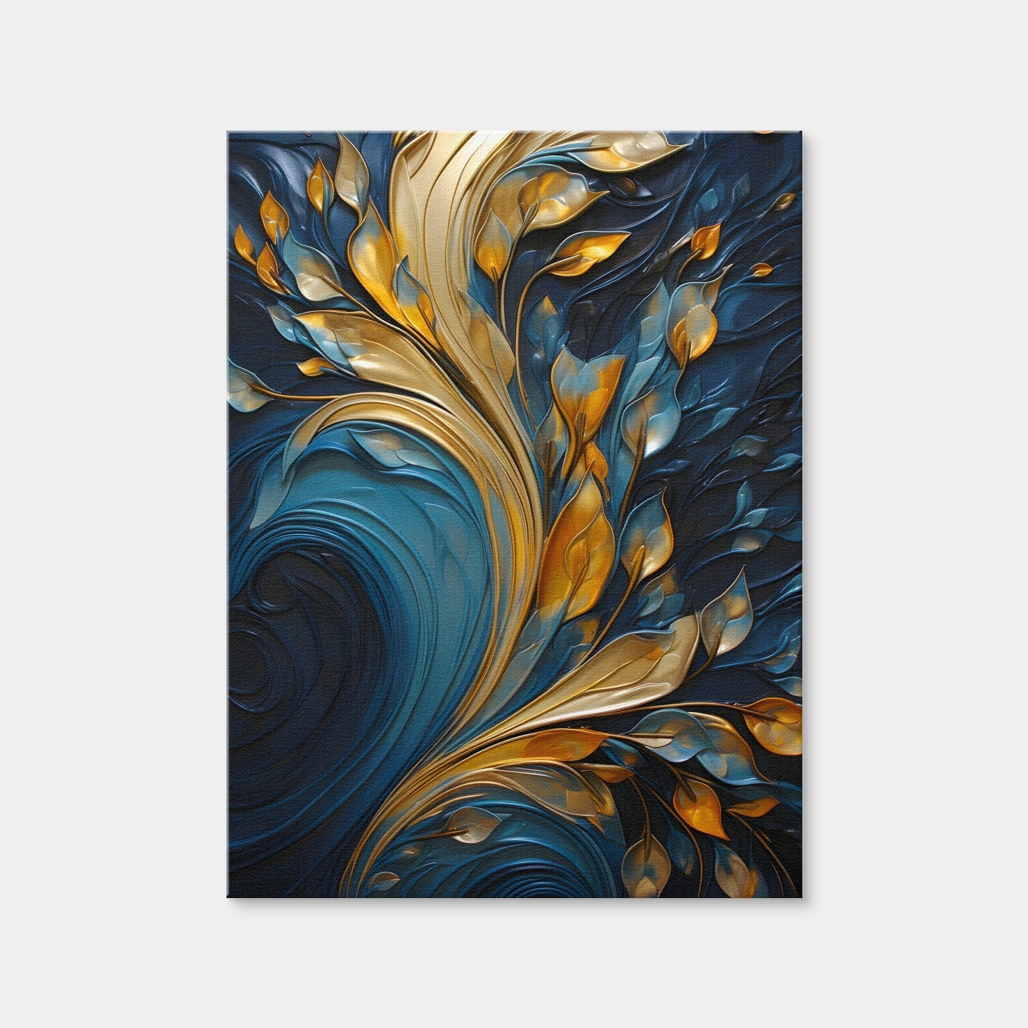 AUTO-MOCKUP WHITE | Abstract - Blue Gold Waves 26 | 1 Piece | Gallery Wrap Canvas | group=3x4